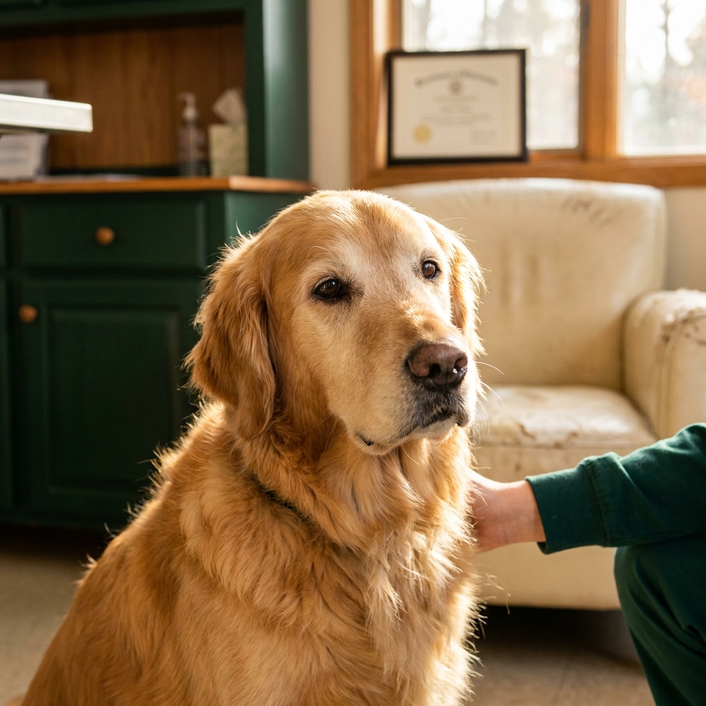 A calm golden retriever