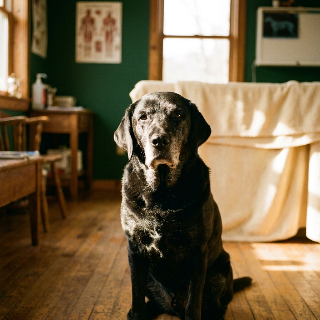 A peaceful black Labrador
